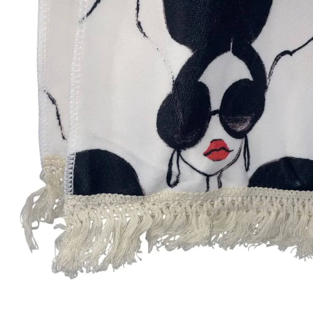 Alice And Olivia X Minnidip Beach Towel Fringe retro look Stacey Bendet 39”x71”